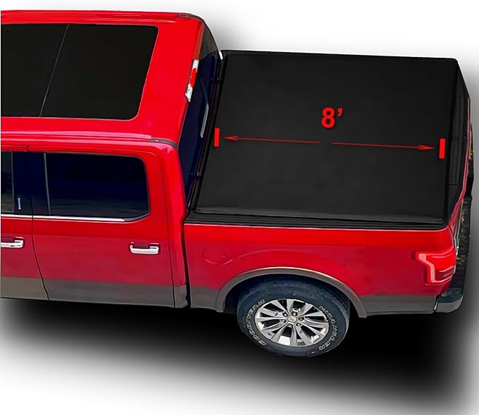 Soft Quad Fold 8' Truck Bed Cover Compatible for 1987-1999 Dodge Dakota Vinyl Long Bed Tonneau Cover | Fleetside