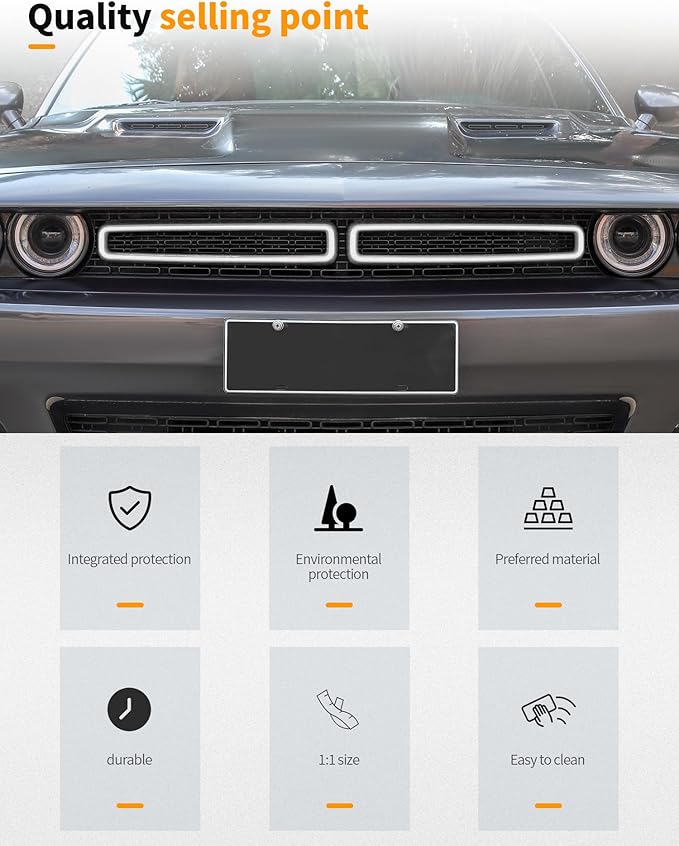 Hoolcar Front Grille Radiator Grille Insert Cover Grillwork Trim Compatible with Dodge Challenger 2015-2024, Exterior Accessories, White, 2pcs