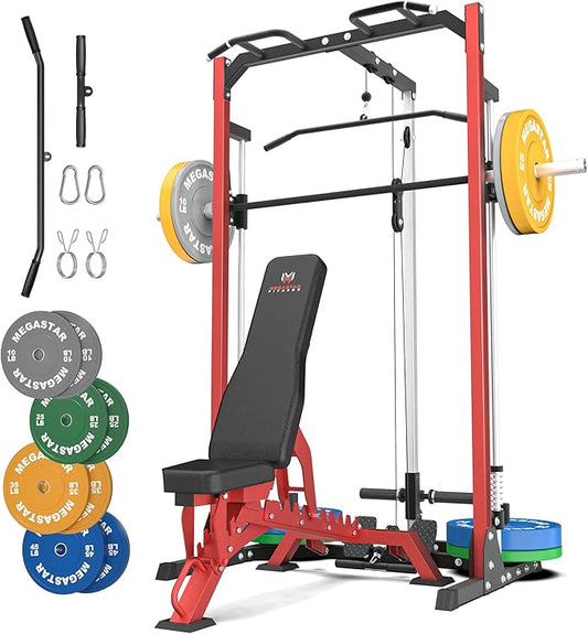 Compact Smith Machine Home Gym - 800lb Barbell Sleeve, Space-Saving Power Cage with LAT Pulldown, Power Rack 5-in-1, 1500lb Capacity for Garage & Small Spaces, P70