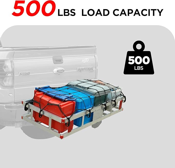 Rockland Aluminum Hitch Cargo Carrier, 500 LBS Capacity, 47.2" x 20.6" x 6.6", Fits 2” Receiver, Silver, Trailer Hitch Mount for RVs, Pickups, Trucks, Cars, Vans, ATVs, UTVs, SUVs