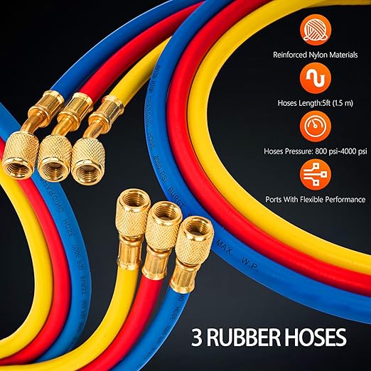 4.5 CFM AC Vacuum Pump and Gauge Set,for Mini Split/HVAC/Auto Systems,Manifold Gauge Kit fits R134a R12 R22 R410a,with Leak Detector,Core Depressor Valves,R134a Can Tap,Storage Case