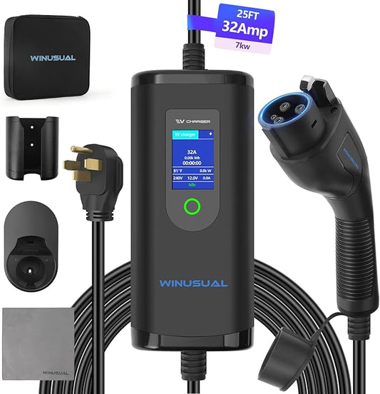 Portable Level 2 EV Charger, 6-32A, 220-240V, NEMA 14-50P, 25FT, Electric Car J1772 Charger for Home and Travel, Reliable and Durable EV Charging Cable