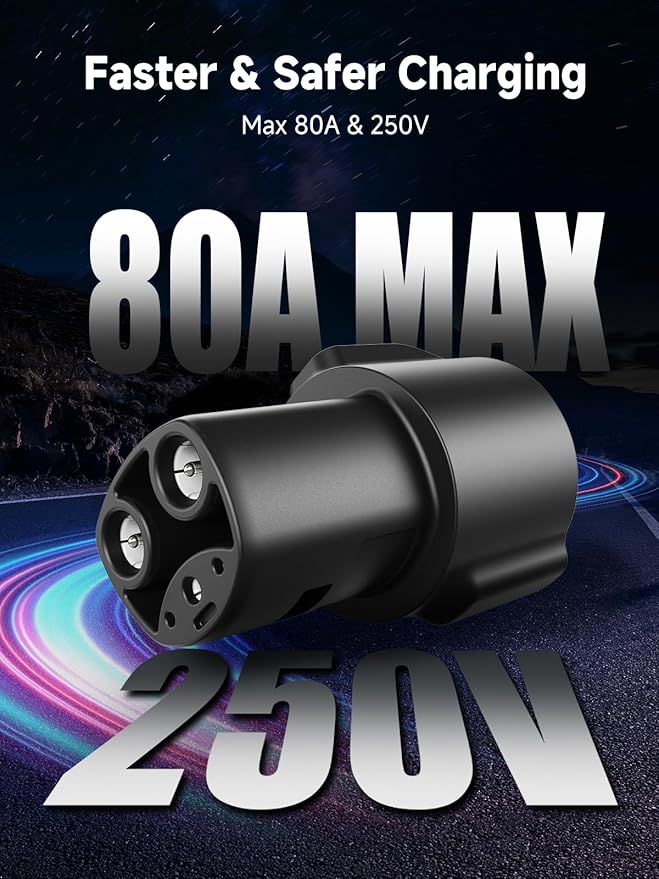 J1772 to Tesla Charging Adapter, 80A 250V EV Charger Adapter for Tesla Model S/3/X/Y/Cybertruck, Compatible with Level 1 & Level 2 J1772 Chargers, Fast and Safe Charging