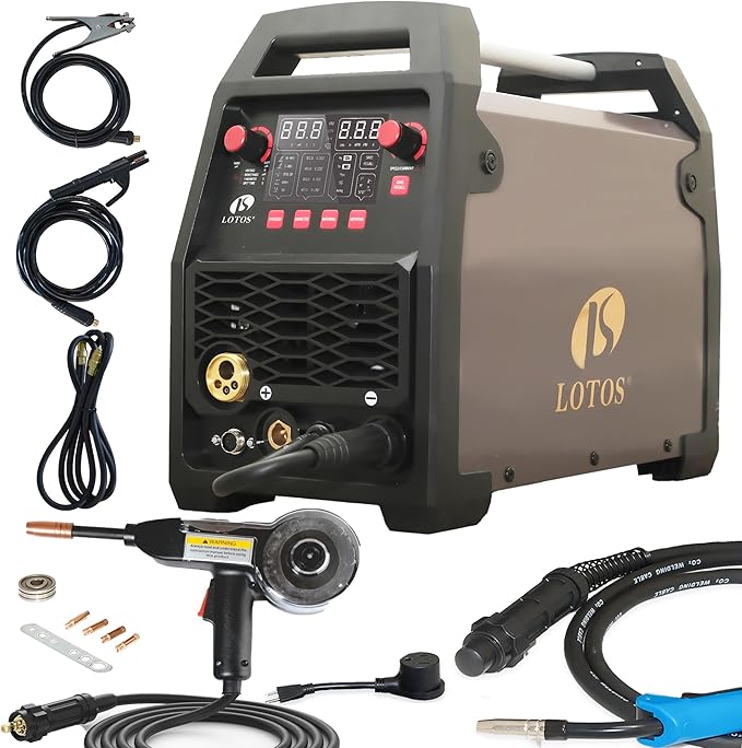 LOTOS MIG180SP MIG Welder with Aluminum Spool Gun, 180A 110/220V, 6 in 1 Gas MIG, Spool Aluminum, Gasless Flux Core, Stick, Lift TIG, Spot, Multi Process Welding Machine Auto Synergistic Setting