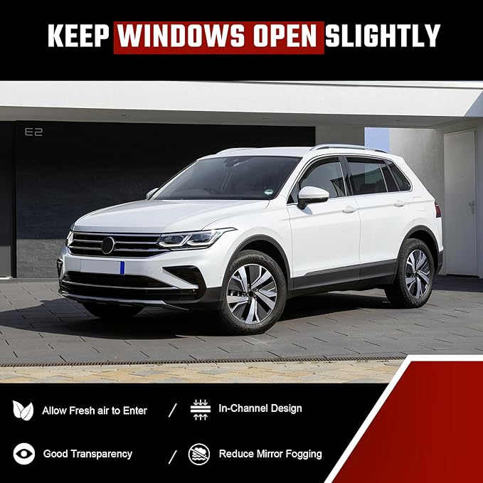 in-Channel Rain Guards Fit for Volkswagen Tiguan 2018-2025 Black Extra Durable Shatterproof Side Window Deflectors, Window Visors, Wind Deflectors - 4 PCS