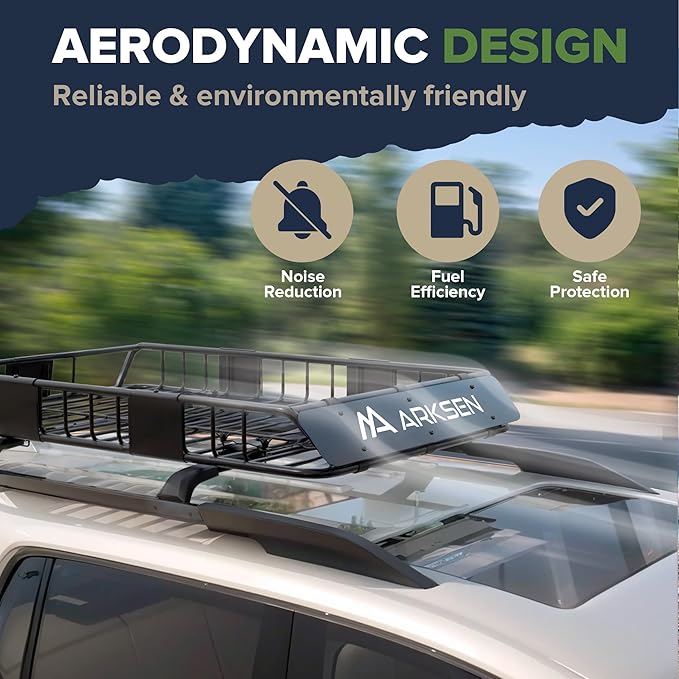 ARKSEN 54 x 34 x 6 Inch Universal Roof Rack with Extension, Cargo Net, 2 Straps, 150 LBS Heavy Duty Capacity Rooftop Cargo Basket for SUV, Truck, RV, Pickup