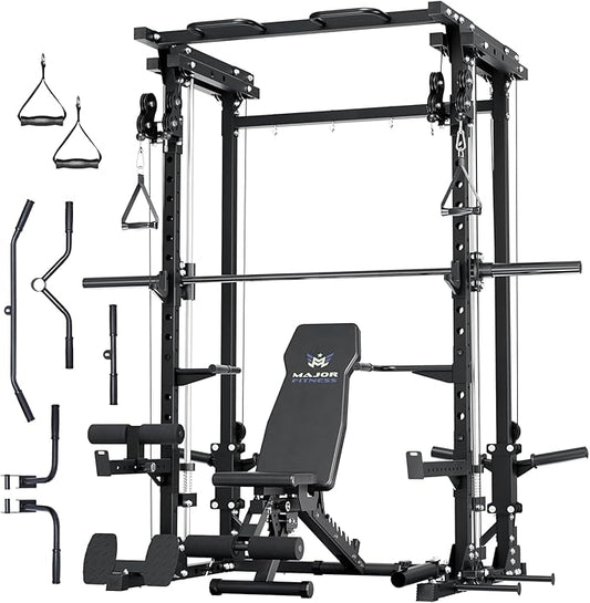 Major Fitness Drone3 Smith Machine – All-in-One Home Gym Squat Rack with Weight Bar, Cable Crossover Machine – Heavy-Duty Fitness Equipment for Strength Training and Full-Body Workouts