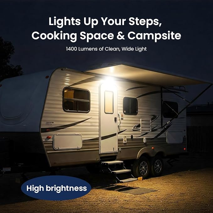 Safoner Aluminum LED RV Porch Light Exterior Oval- 1400LM Bright White & Amber Switchable Lighting, IP67 Waterproof Exterior Fixture- 12V Outdoor Light for Travel Trailer, Camper, Motorhome (White)