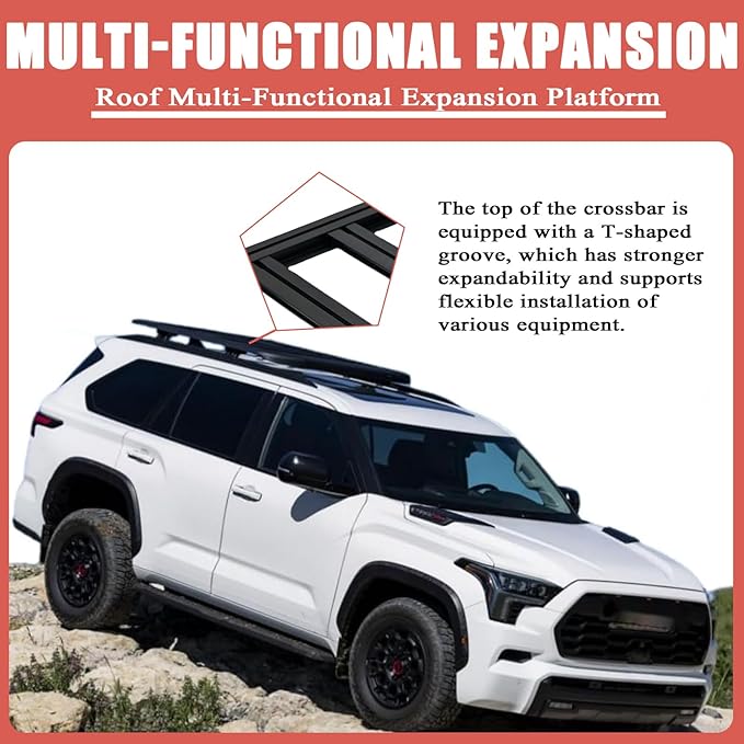 300lbs Load Capacity | Roof Multi-Functional Expansion Platform & Storage Box Compatible with Toyota Sequoia 2023 2024 2025 2026 | Roof Rack Carrier Cargo Basket Toolbox
