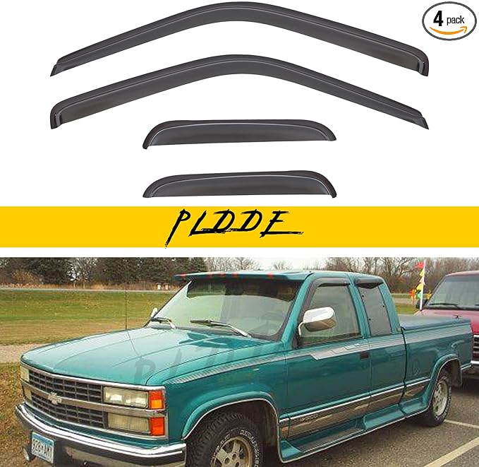 Window Visor Rain Guards Compatible with 1988-2000 Chevy GMC C10 C1500 C2500 C3500 K1500 K2500 K3500 Pickup Extended Cab Wind Deflector Vent Visors for Trucks Accessories Tape-On 4 Pieces