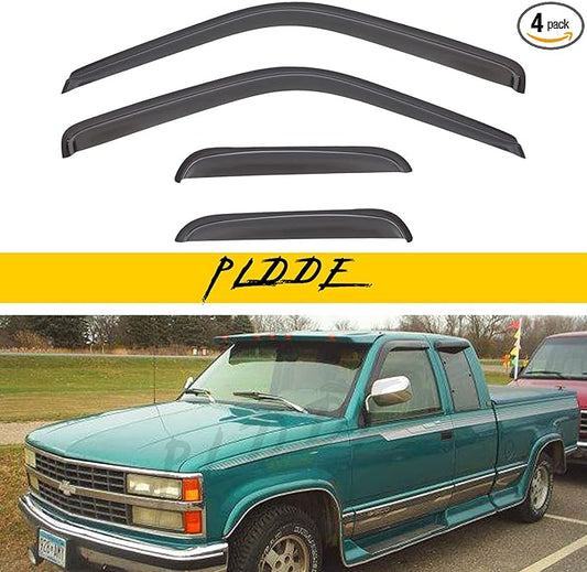 Window Visor Rain Guards Compatible with 1988-2000 Chevy GMC C10 C1500 C2500 C3500 K1500 K2500 K3500 Pickup Extended Cab Wind Deflector Vent Visors for Trucks Accessories Tape-On 4 Pieces
