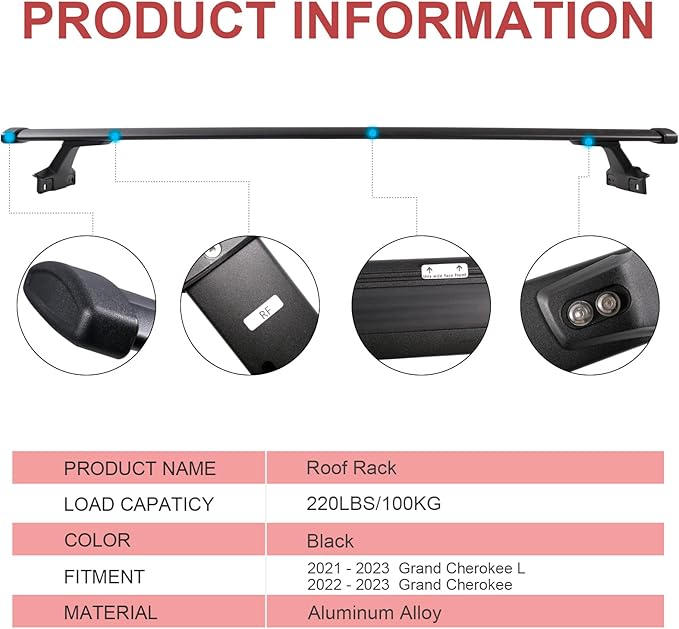KINGGERI 220lbs Roof Racks Cross Bars Fit for Jeep Grand Cherokee L 2021-2026 & Grand Cherokee 2022-2026, Heavy Duty All Metal Aluminum Roof Rails Crossbars Luggage Cargo Carrier SUV Accessories