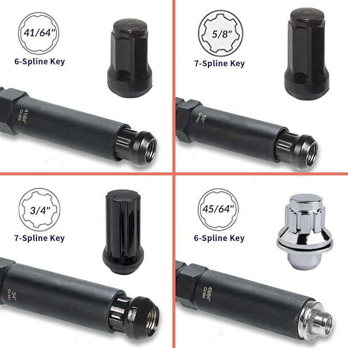 REBRA 6 Spline & 7 Spline Lug Nut Socket Set, Drive Wheel Lock Key, Locking Nut Removal Tool for Easy Installation on Aftermarket Rims (8-Pieces)