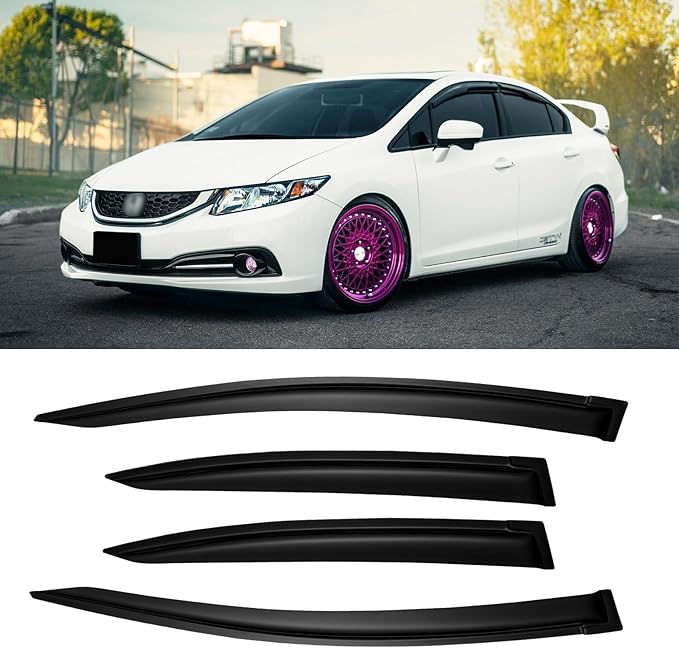 Window Rain Guards for 2012-2015 Honda Civic Sedan, Window Visor Guard Vent Wind Shade Deflector Rain Shield Protector Sun Visor for 12-15 Civic 2013 2014 12 13 14 15, Outside-Mount, 4 Pieces