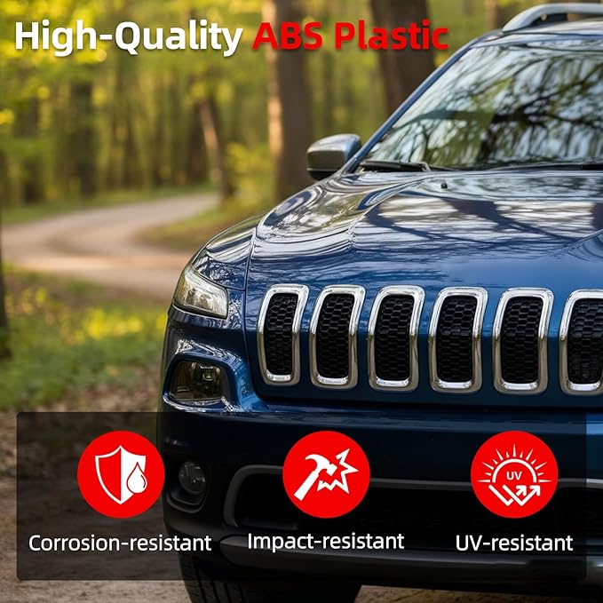 AggAuto Grill Mesh Insert Fit for Jeep Cherokee 2014 2015 2016 2017 2018, 7 Pcs Front Engine Guards, Bright Black Cherokee Accessories