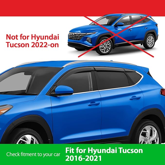 Goodyear Shatterproof Window Deflectors for Hyundai Tucson 2016-2021, Tape-on Rain Guards, Window Visors, Vent Deflector Visor, Car Accessories,6 pcs. - GY008678