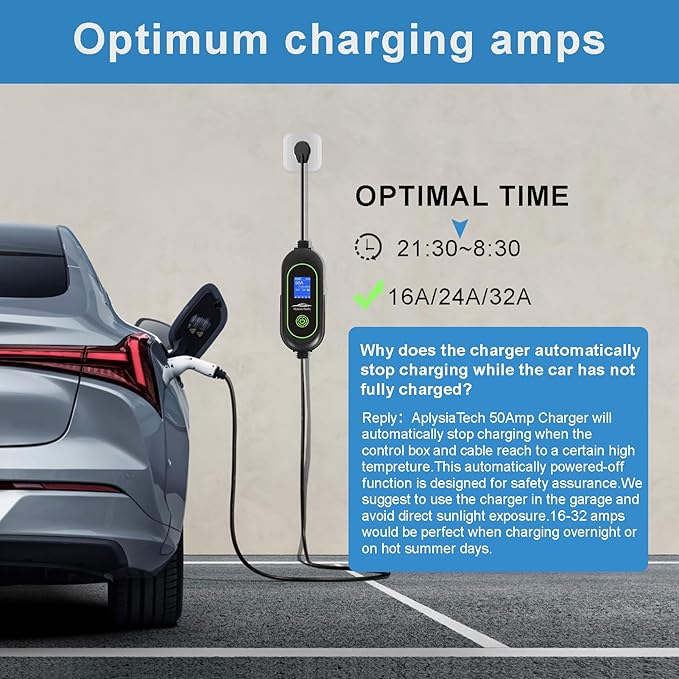 Level 2 Fast EV Charger, 240V, 50Amp, 12KW Adjustable Current & Schedule Charging,Wall Mount Electric Vehicle Charging Station,SAE J1772 Charger, NEMA14-50P with 25ft Premium Cable.