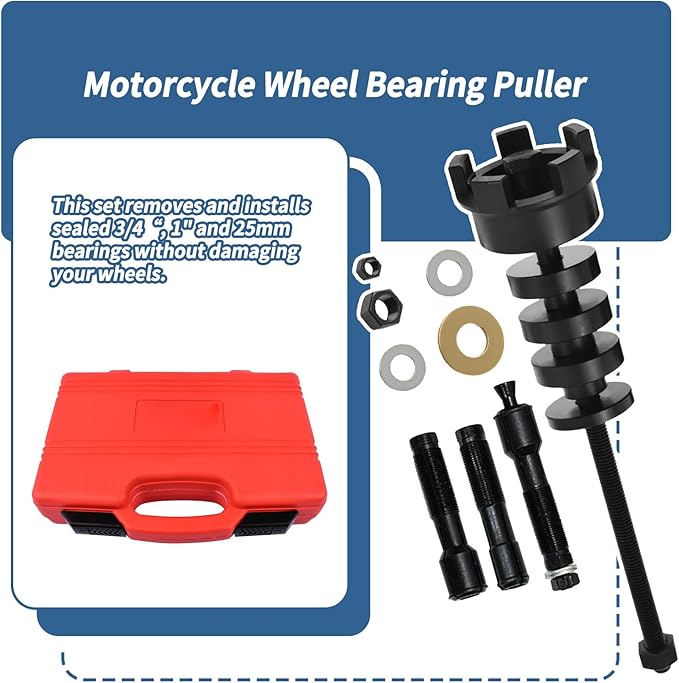 Motorcycle Wheel Bearing Puller Tool Wheel Bearing Removal & Installation Tool Motorcycle Wheel Bearing Tool for 3/4" 1" 25mm Bearings