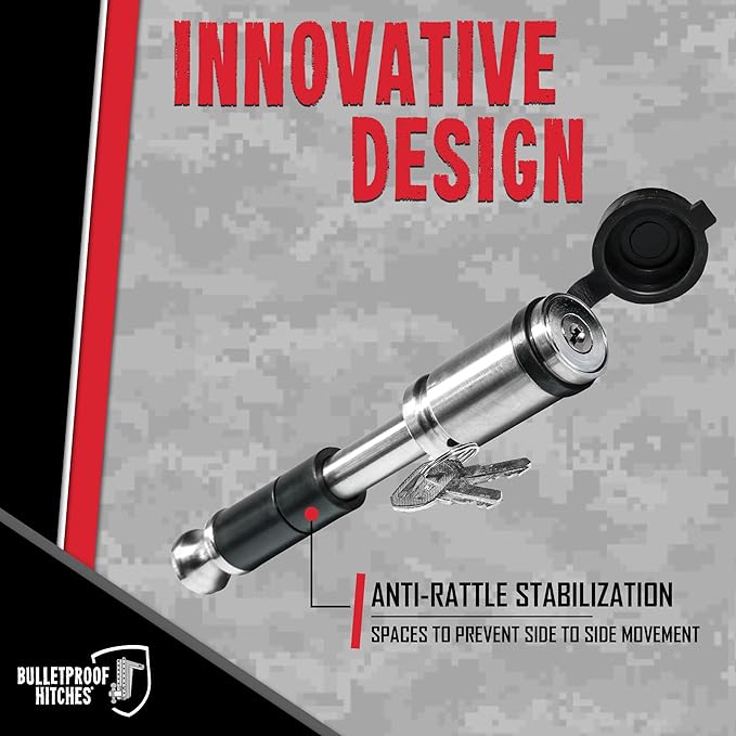 BulletProof Hitches - 5/8" Trailer Hitch Locking Pins - Universal Fit, Stainless Steel, Weather Resistant Rubber Cap - Silver, 2 Pack