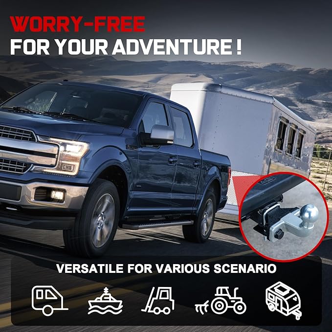 Trailer Hitch Ball Mount with 2" Trailer Ball, Universal Fits 2" Receiver of Truck SUV Car ATV, 5000 LBS GTW, 3“ Rise Ball Hitch, Heavy Duty Carbon Steel Multi-Scenario Use Tow Hitch