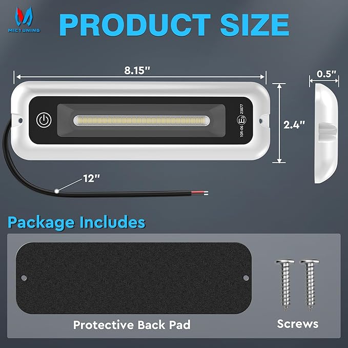 MICTUNING 8 Inch Interior RV Porch Light, LED Utility RV Awning White 6000K, Smart Touch Screen, Indoor IP68 Waterproof Aluminum for SUV Camper Trailer MPV Boat Home Cabinet Hallway