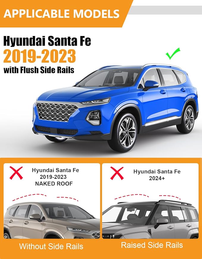 KINGGERI Roof Rack Cross Bars Compatible with 2019-2023 Hyundai Santa Fe & Santa Fe Hybrid, 220lbs Lockable Anti-Theft Aluminum Roof Rails Crossbars Cargo Carrier Bag Black