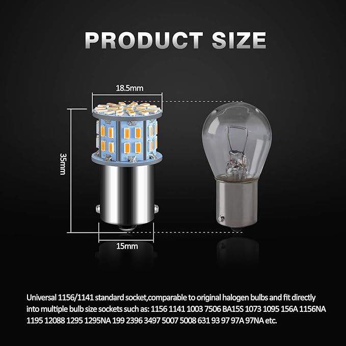 1156 1141 1003 7506 BA15S LED Bulbs Super Bright 3014 50-SMD LED Replacement for 12 Volt RV Camper Trailer Boat Trunk Interior Lights (Warm White, 20)