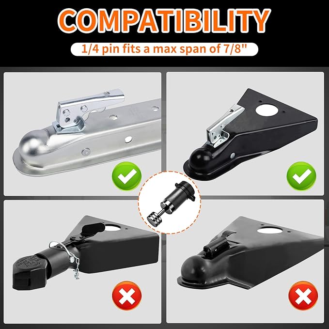METOWARE Keyed Alike Hitch Lock& Coupler Lock Set, 5/8" Dia 3-1/2” Long Trailer Hitch Locks for Class III IV 2" & 2-1/2" Receiver, Dia 1/4" Trailer Coupler Lock with 7/8" Span Fits Latch-Type Couplers