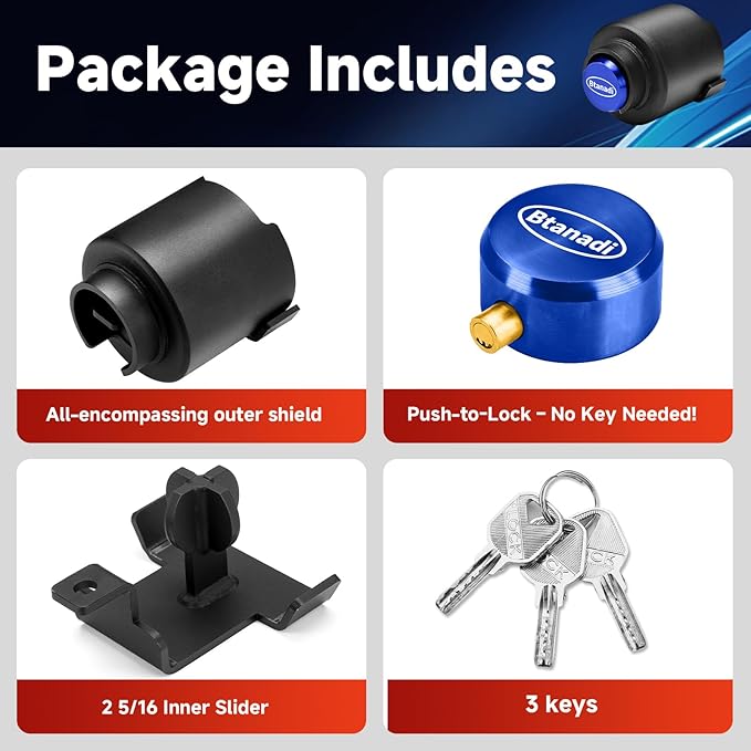 Trailer Lock Fits 2 5/16 Inch Coupler, Upgraded Heavy-Duty Steel Hitch Lock, Anti-Theft & Pry-Resistant for RV, Boat, Cargo Trailer (Blue)