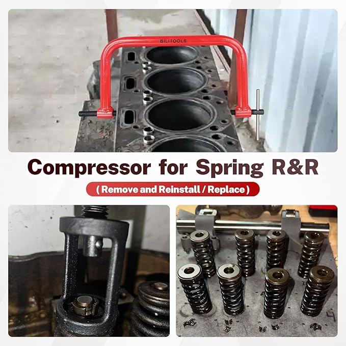 BILITOOLS 13pcs Valve Spring Compressor Tools with Straight Valve Stem Seal Plier, Valve Lapping/Grinding Tool