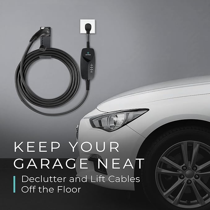 Lectron Electric Vehicle Charger Nozzle Holster Dock & J-Hook Combo for All J1772 Evs