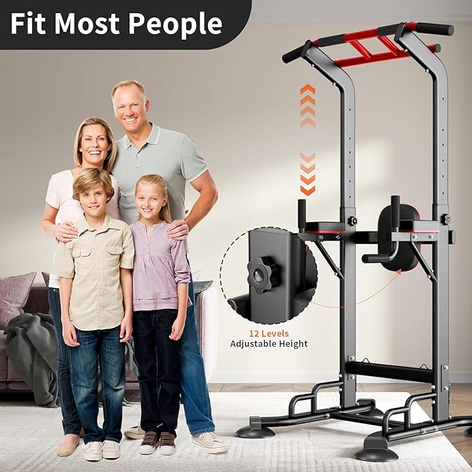 SogesHome Pull Up Bar and Dip Station, Heavy Duty Adjustable Home Gym Equipment for Strength Training, Multifunctional Workout Bar with Resistance Bands – Full Body & Core Exercise