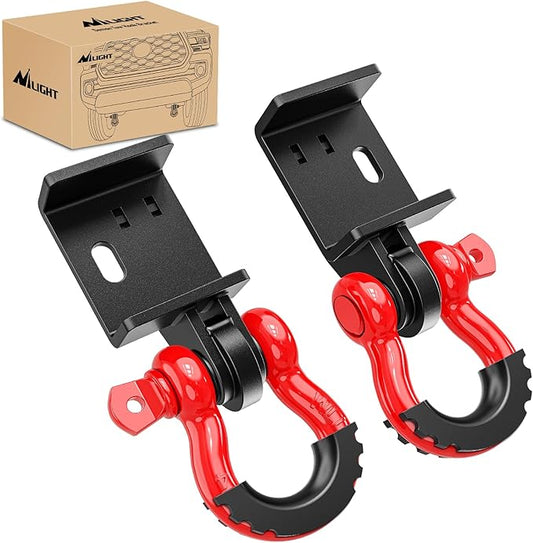 Nilight (2 Pack) Demon Front Tow Hook Mounting Bracket with 3/4” D-Ring Shackle Fit for 2009-2016 2017 2018 2019 2020 2021 2022 2023 Toyota Tacoma, with 7/8" Screw Pin and Isolator Rubber Washers
