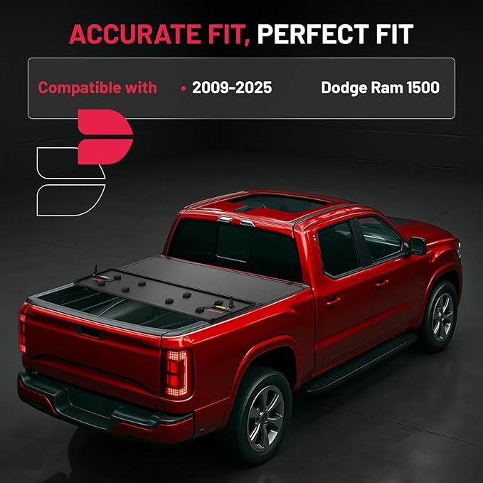 BDFHYK 5'7" Hard Tri-Fold Truck Bed Tonneau Cover Compatible with 2009-2025 Dodge Ram 1500 5.7 FT (67.4") Box, Heavy-Duty Lock Cover w/Waterproof, Anti-UV, No-Drill, Anti-Theft