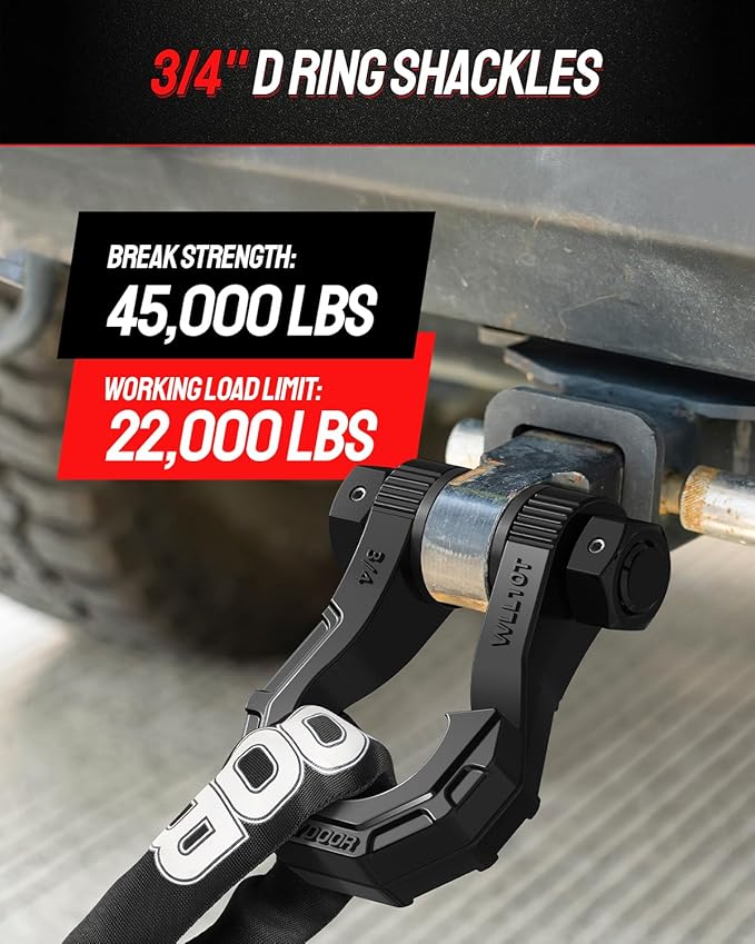DAYDOOR 3/4" D Ring Shackles, Heavy Duty D Ring Shackles with 7/8 Pin, 45,000 lbs Break Strength Easy Open Towing Shackle for Off-Road Recovery, Winch, Trucks, Jeep, SUV & ATV (2 Pack) (Black)