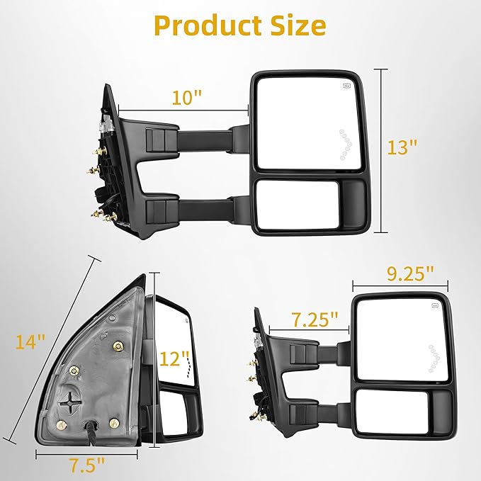 DWVO Tow Side Mirrors Compatible with 99-07 Ford F250 F350 F450 F550 Super Duty Mirror with Smoke Heated Turn Signal Light Led Turn Light Power Pairs