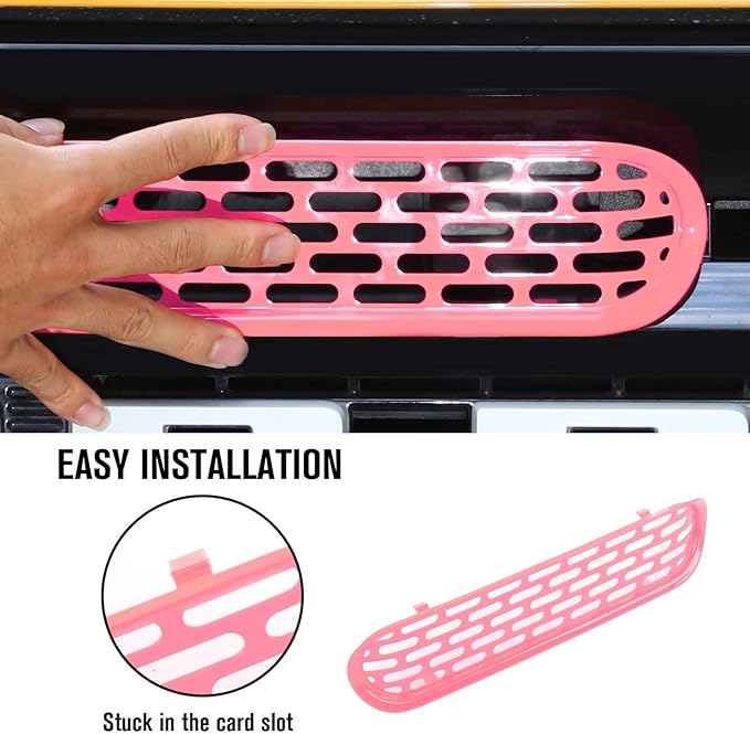 Jimen Compatible with Ford Bronco 2021-2023, 6PCS Front Grille Inserts Mesh Grill Cover Exterior Trim Accessories (Pink)