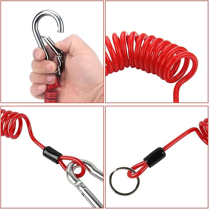 FizLig 6ft Breakaway Trailer Cable 4 Pack - Coiled Spring Wire, Emergency Brake Safety Cable for RV Camper 5th Wheel Trailer Towing Accessories