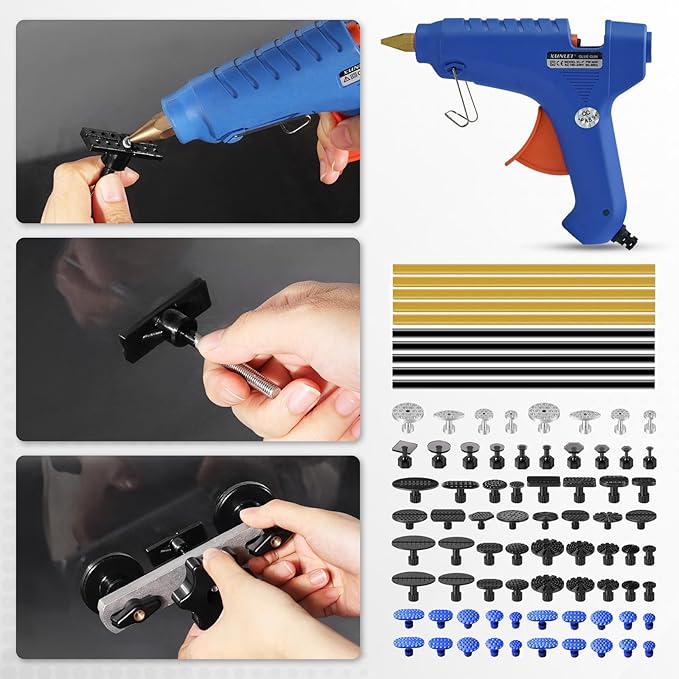 WHDZ Paintless Dent Repair Kit Dent Remover Tools with Dent Lifter Puller, Bridge Puller, 2 in 1 T-Bar Auto Dent Puller Kit for Door Ding Hail Damage