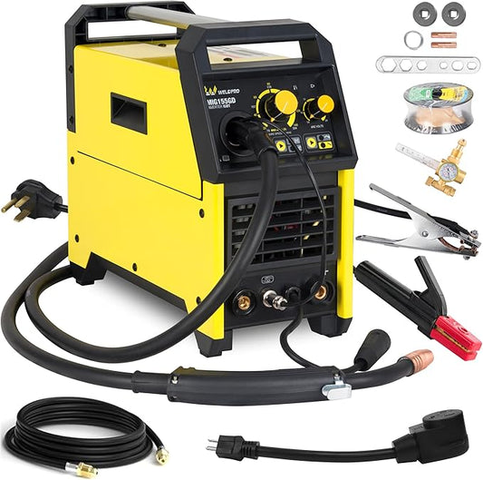 Weldpro 155 Amp MIG Welder, 110V/220V Flux Core MIG/Gas MIG/Spool Gun/Stick 4 in 1 Welding Machine with Synergy, IGBT Inverter Portable Gasless Welder Equipment, Aluminum Spool Gun Compatible