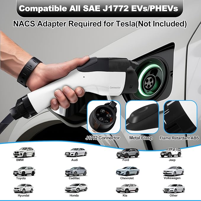 Level 2 EV Charger Stations 40 Amp -J1772 Chargers 9.5KW, Hardwired for 240V Electric Vehicle Charging (Plug-Charge/WiFi APP), Wall EV Chargers for Home, Electric Car Charger 16FT Cord