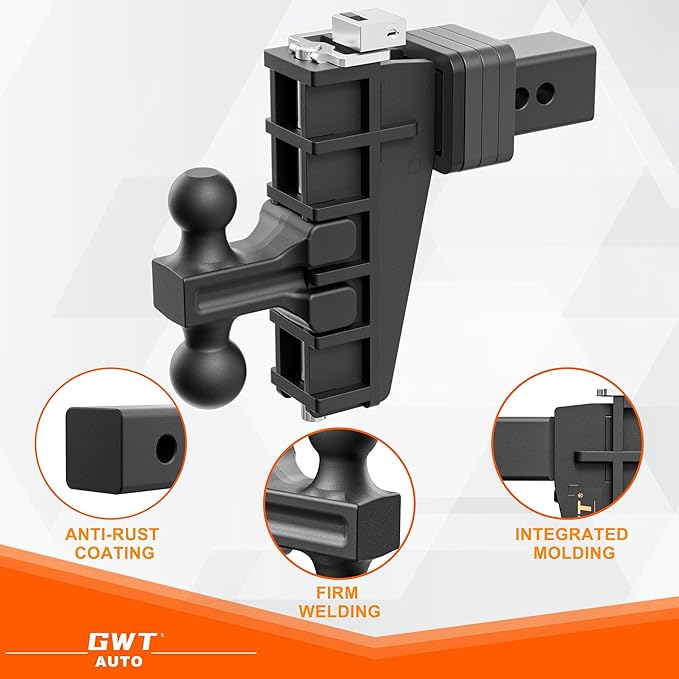 Dual-Ball Adjustable Trailer Hitch(2"&2-5/16"), Fits 2.5-Inch Receiver, 6 Inch Drop/Rise Drop Cushioned Hitch, 28,000 LBS GTW-Tow Hitch for Truck, Solid Ball Mount, Black, Heavy Duty