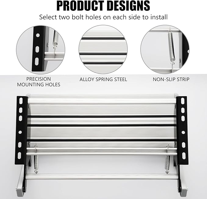 RV Step with Rug, Foldable RV Camper Stair with Ultra Wide Aluminum Step Pedals and Step Rug, Easy to Install and Use, Manual