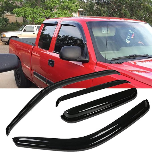 Side Window Wind Deflector,4pc Outside Tape-On Rain Guards Set, Window Visor fit for 1999-2006 Chevy Silverado&GMC Sierra 1500/2500/3500/2500HD and 2007 HD Classic Extended Cab 94044