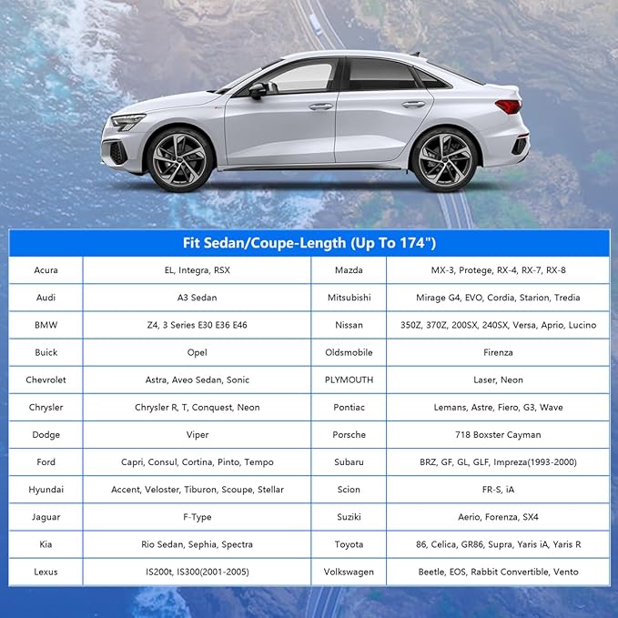 Coupe Car Cover Waterproof All Weather for Automobiles, Outdoor Full Car Cover Snowproof Windproof, Universal Fit Audi TT, BMW Z4 etc. (Fit Sedan Length up to 174 inch, Silver)