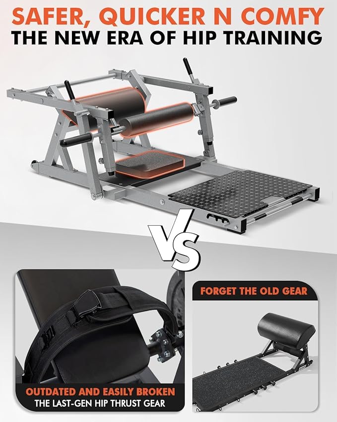 GMWD Hip Thrust Machine, 800LBS Plate-Loaded Glute Bridge Machine with Weight Holder, Heavy Duty Butt Exercise Equipment for Glute Muscles Building and Butt Shaping, Adjustable Footboard, Red