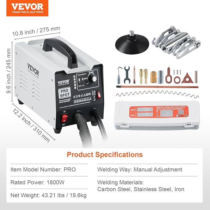 VEVOR Stud Welder Dent Repair Kit, 110V Auto Body Spot Welding Dent Puller Machine with 7 Welding Modes & Adjustable Power, 1.8KW Spot Welder Dent Removal Tool for Car, Truck Dent Repair