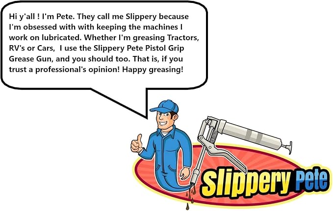 Slippery Pete Pistol Grip Grease Gun - Long Lasting Heavy Duty Steel Construction - Lubricate Tractors, RV's and Cars - Uses 14 Ounce Grease Cartridges