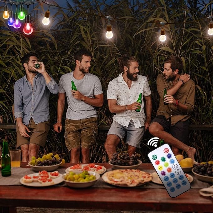 105FT Outdoor String Lights, 32 Shatterproof E26 Edison LED Bulbs, Dimmable RGB Color Changing Patio Lights Waterproof with Remote. for Backyard, Garden, Party, Bistro, Cafe