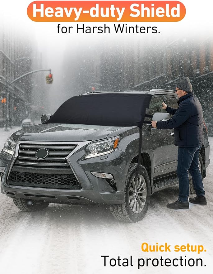 EcoNour Car Snow Cover Compatible for Lexus GX460 | Windshield Cover for Ice and Snow with S-Hook Straps | Heavy-Duty 600D Oxford Winter Car Cover, Waterproof & Anti-Slip